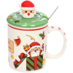 Кружка керамическая 400мл «Новогодний микс» с крышкой и ложкой