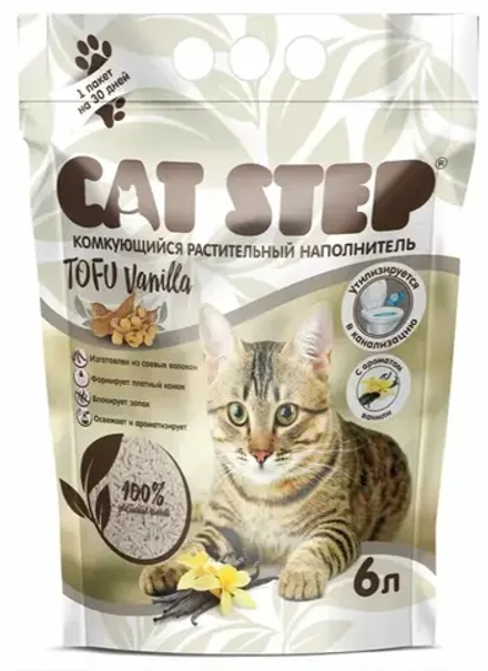 CAT STEP Tofu Vanilla Наполнитель комкующийся растительный 6 л