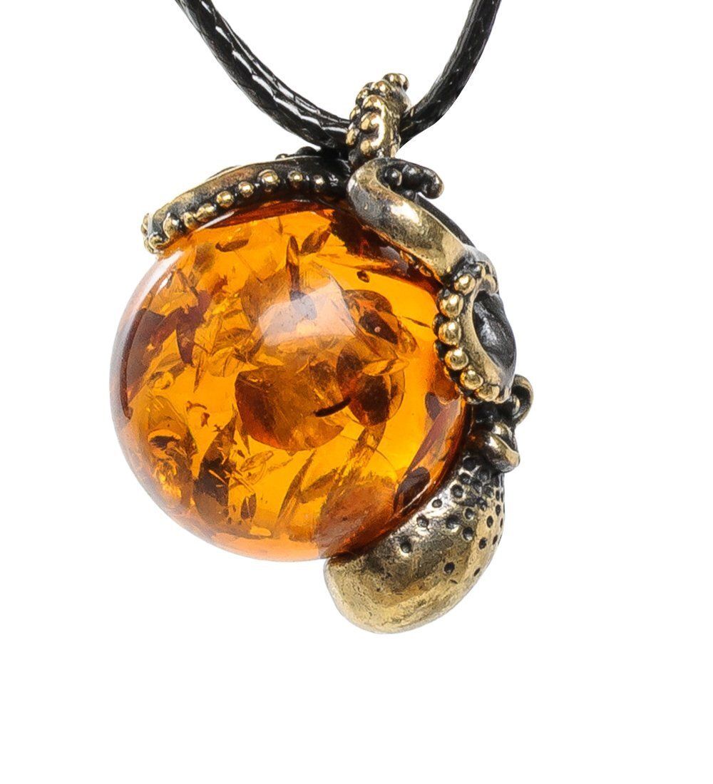 AM-1732 Подвеска «Осьминог» (латунь, янтарь)