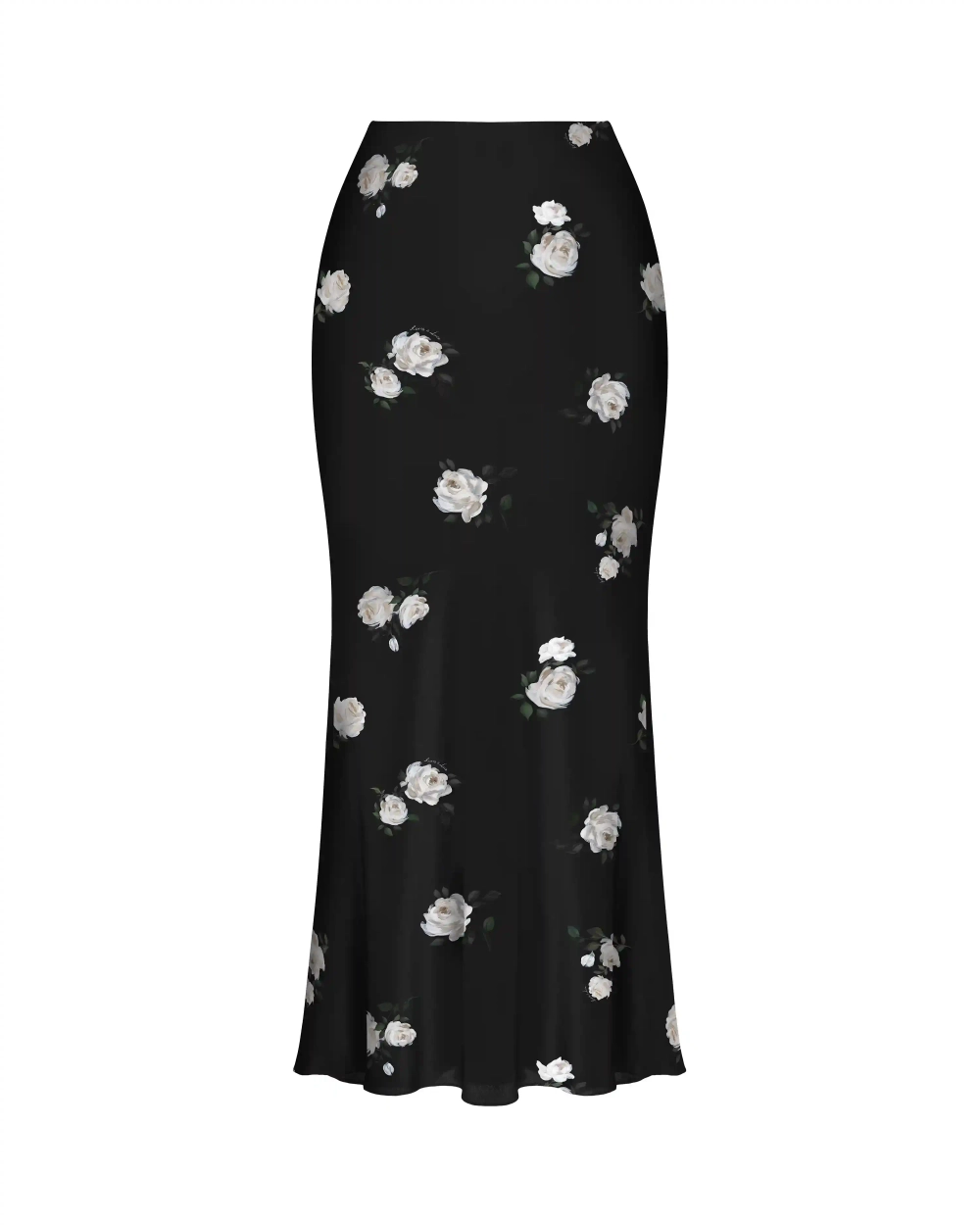 Kerelin midi, юбка миди из черного крепдешина с цветочным принтом