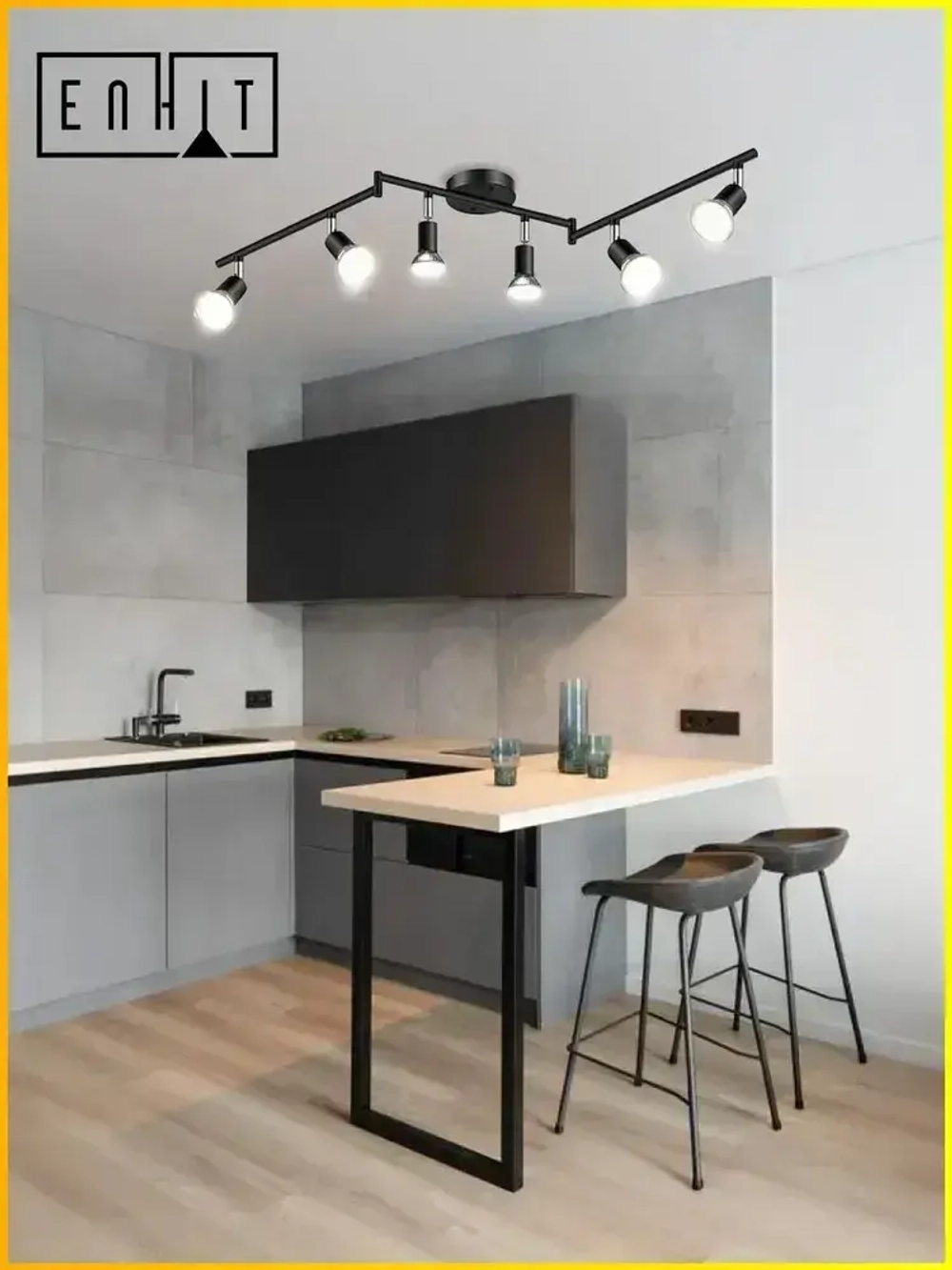 Трековый светильник светодиодный черный поворотный GU10 / Настенно-потолочный спот черный / LED люстра лофт 6 ламп