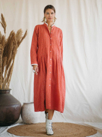 Платье миди из прошвы (коралл)