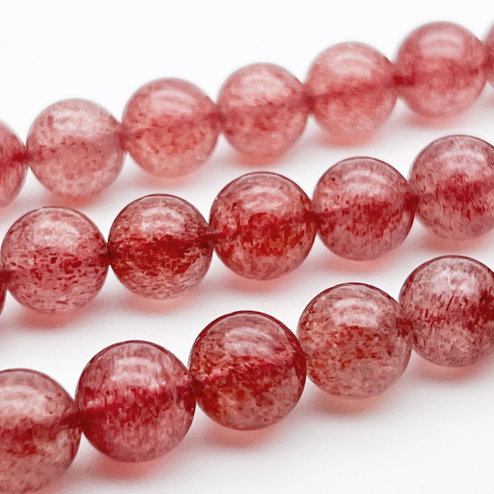 "Клубничный" кварц бусины, диаметр 10-10,3 мм, цена за 9 шт (1/4 нити)