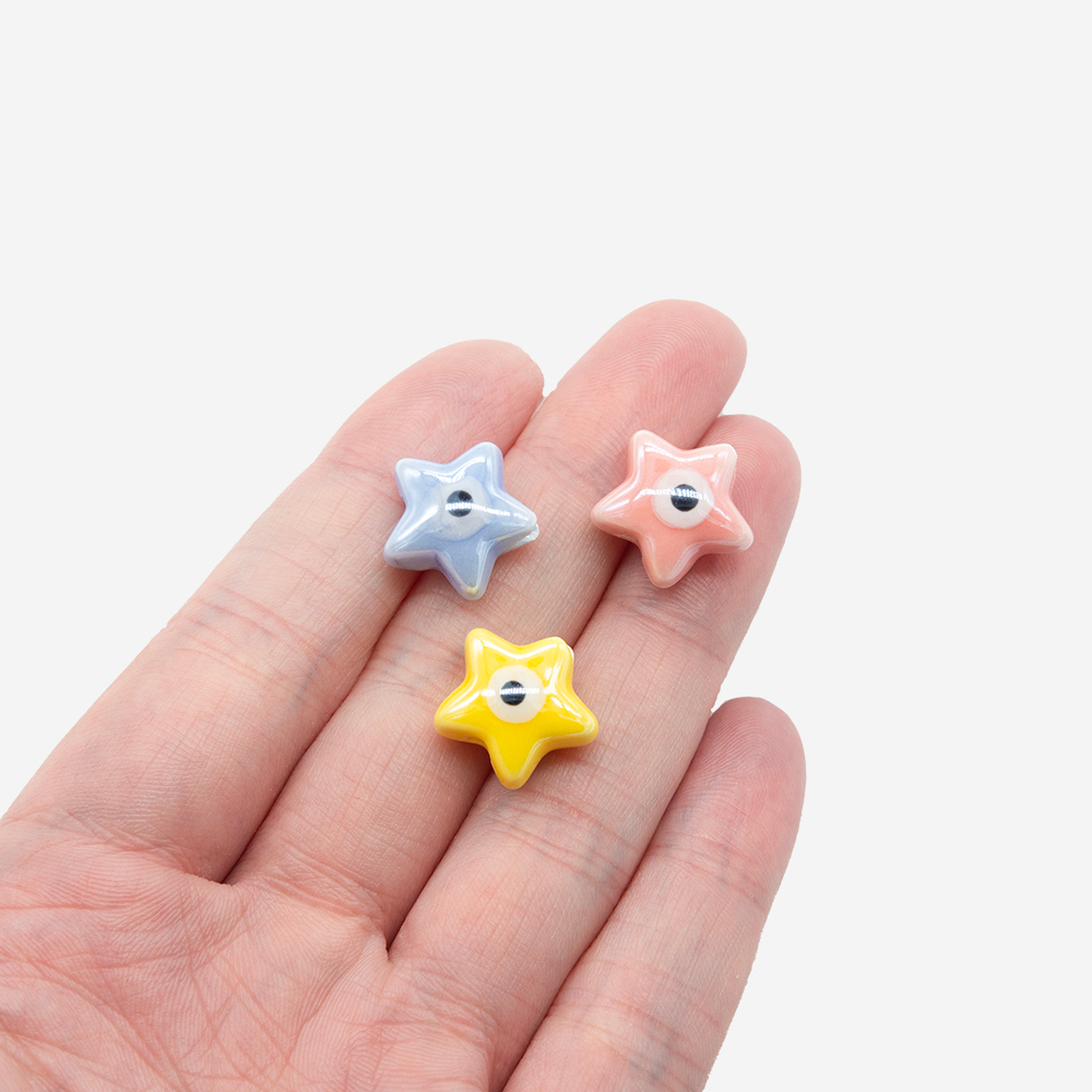 Бусина в форме звезды, 13,5*14,5мм, желтая, глазурированный фарфор