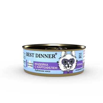 BEST DINNER (Бест Динер) Exclusive Vet Profi консервы для собак с профилактикой МКБ Urinary, Индейка с картофелем, 100 г