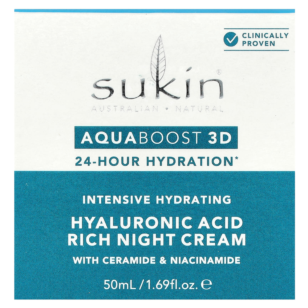 Sukin, Aquaboost 3D, ночной крем с гиалуроновой кислотой, 50 мл (1,69 жидк. Унции)
