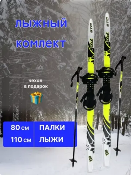 Лыжи детские с универсальным креплением 110см Комби+чехол
