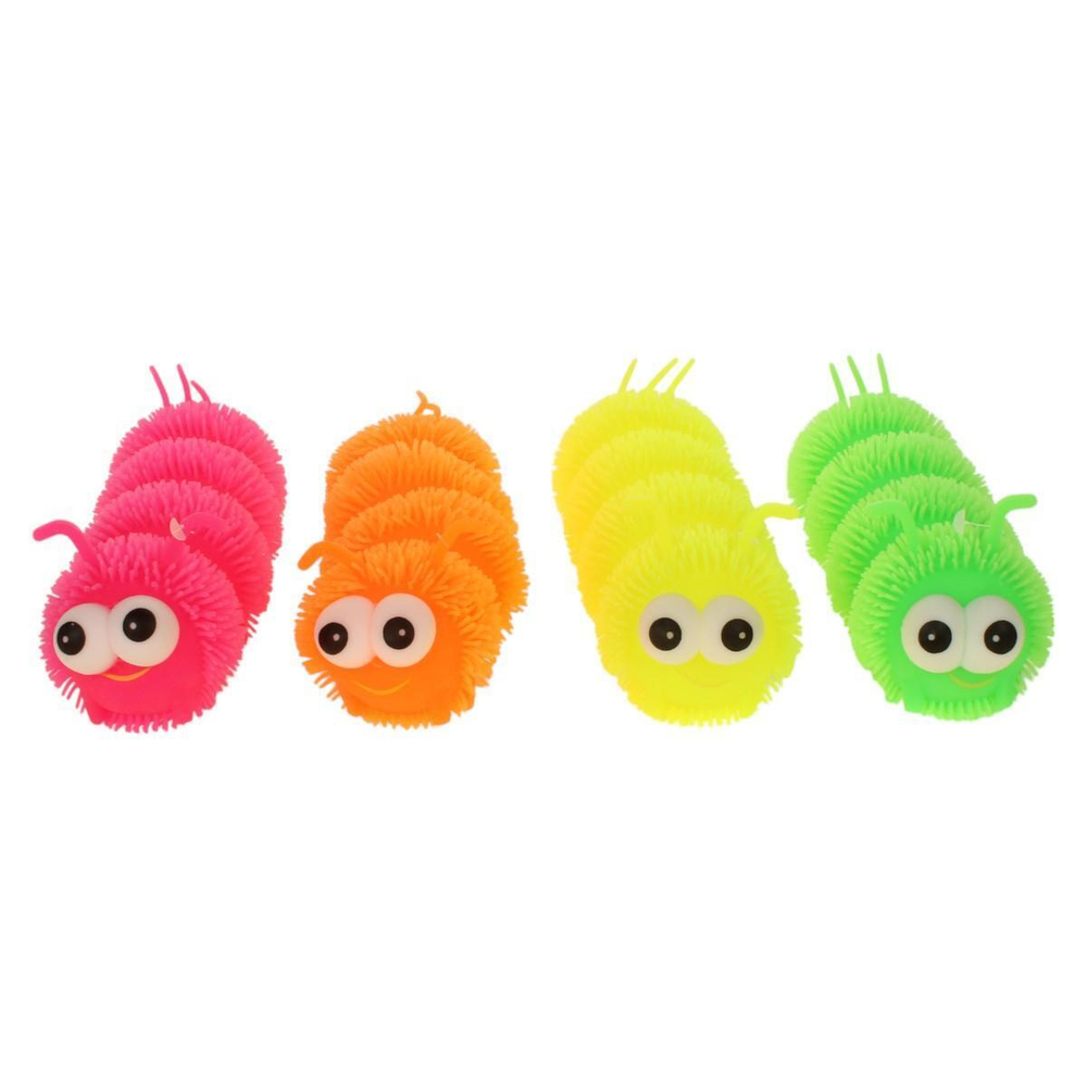 Мякиш гусеница волосатик со светом 27 см, 4 цвета микса, пакет с-30795