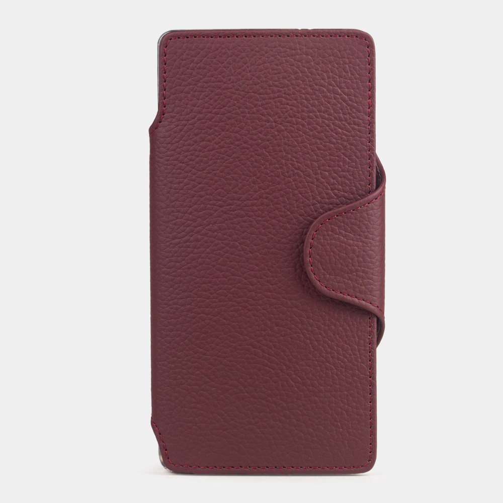 Чехол с картхолдером для Samsung Galaxy S25 Ultra из кожи теленка, бордового цвета