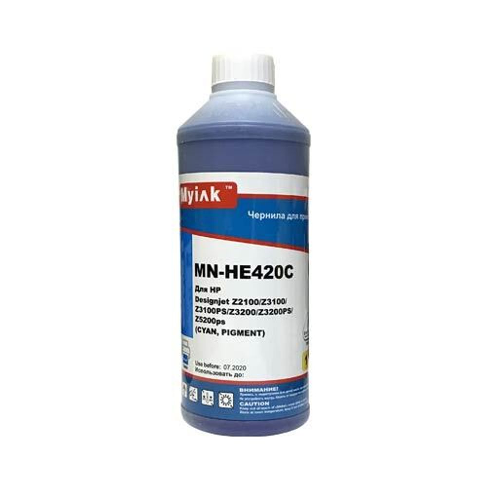 Чернила MyInk HE420C для HP (70) C9452A, DesignJet Z2100, Z3100, Z3200, Z5200, Z5400 (1л, Pigment) Cyan