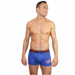 Мужские трусы боксеры синие Emporio Armani с красно-синей резинкой