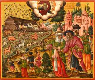Ноев Ковчег деревянная икона на левкасе