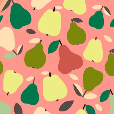 Яркий паттерн с грушами на розовом фоне