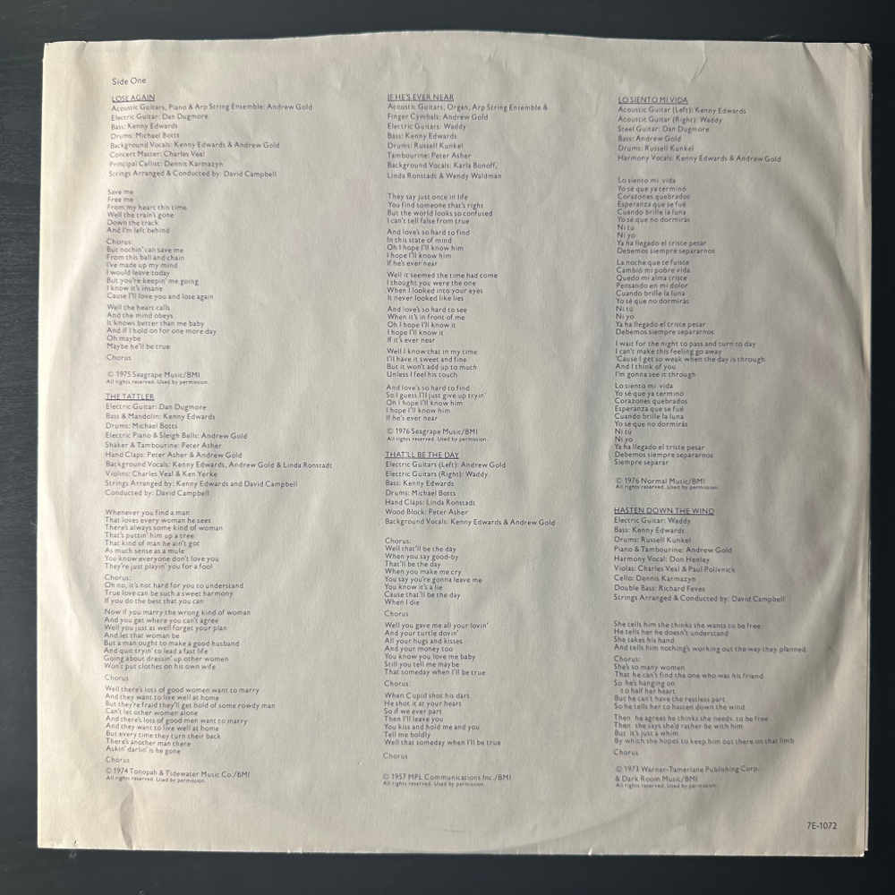 Linda Ronstadt ‎– Hasten Down The Wind (США 1976г.)