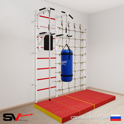 Шведская стенка Sv Sport усиленная 67050 (Турник стандарт/Брусья/Канат/Цепь/Мешок 15кг/Мат 2м/Канатный лаз)