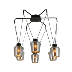 Люстра подвесная 6x40Вт E27, металл/стекло, черный, дымчатый плафон