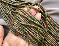 Нить бусин из унакита 3,3мм ("таблетка")