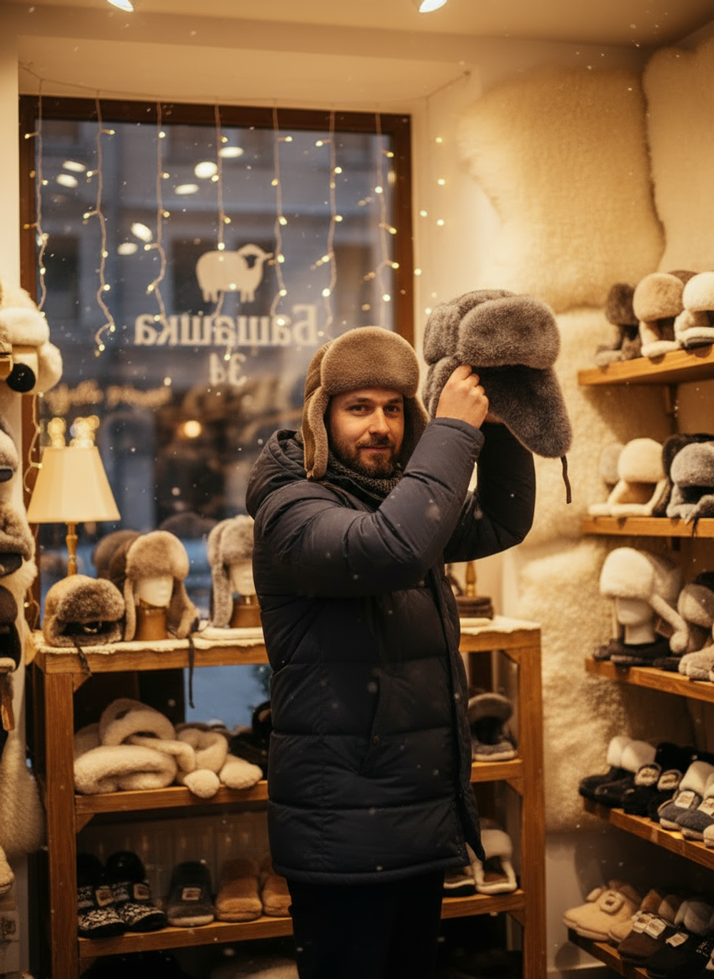 Шапка из натурального меха енота