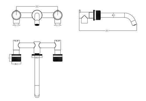 Boheme Смеситель из стены AURA на 3 отв. CHROME
