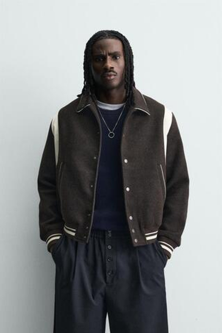 ZARA БОМБЕР С КОНТРАСТНЫМИ ЭЛЕМЕНТАМИ, КОРИЧНЕВЫЙ