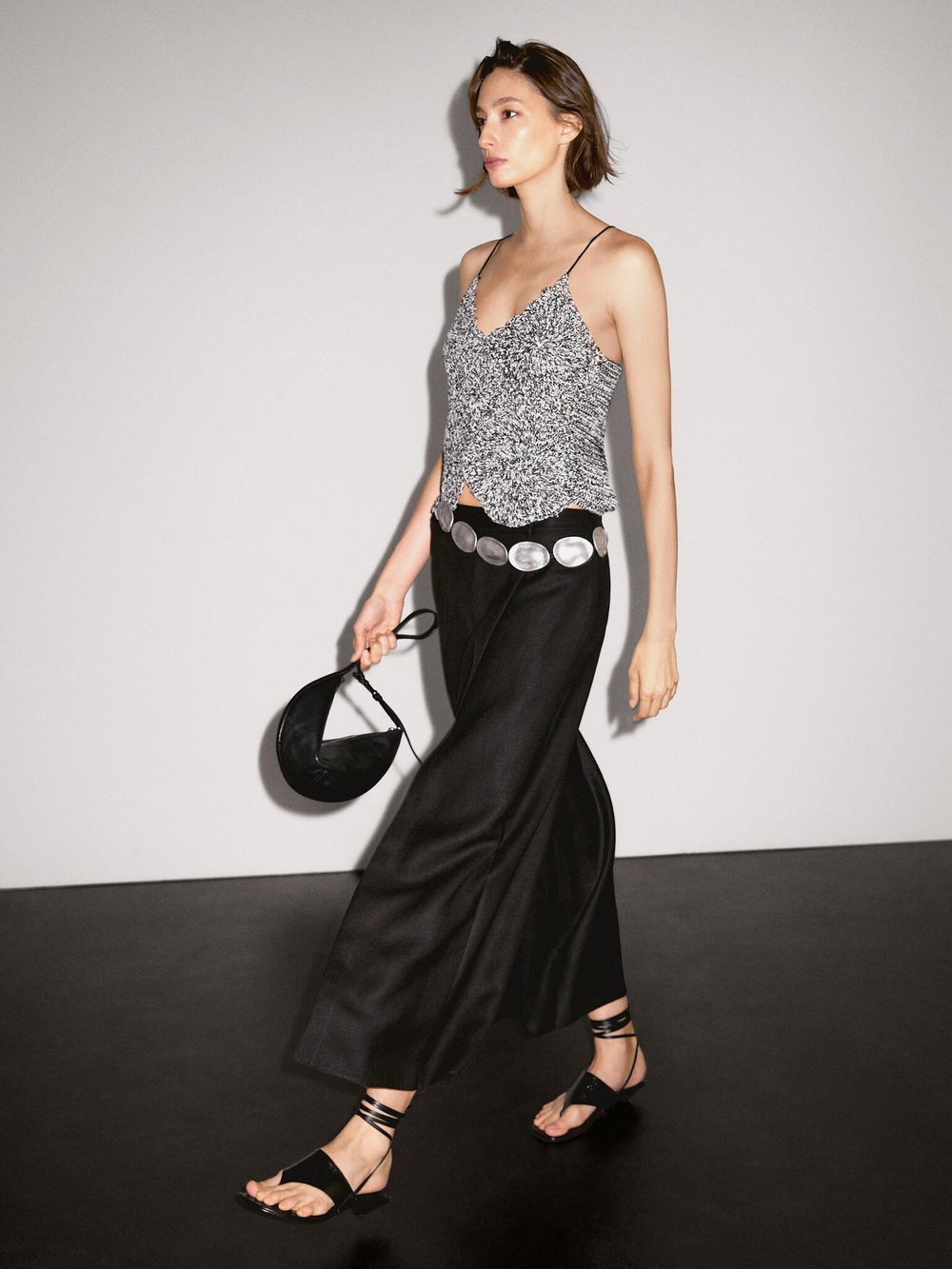 Massimo Dutti Длинная юбка-шорты из смесового льна, черный