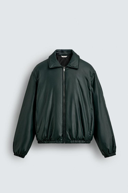 ZARA СТЕГАНАЯ КУРТКА ИЗ ВЫСОКОТЕХНОЛОГИЧНОЙ ТКАНИ, ТЕМНО-ЗЕЛЕНЫЙ