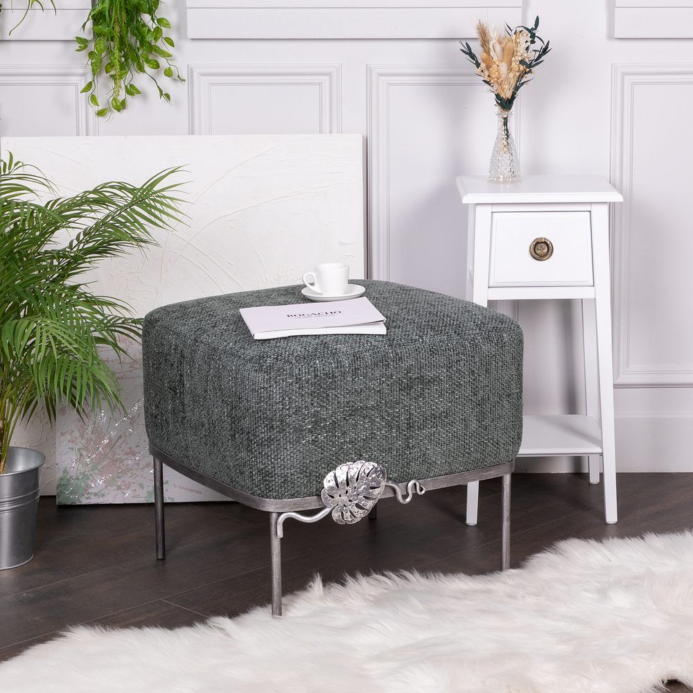 Банкетка Monstera Deliciosa (Монстера) Квадро Лазурный Античное серебро