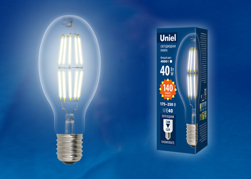 LED-ED90-40W/DW/E40/CL GLP05TR Лампа светодиодная, прозрачная. Дневной белый свет (6500K). Картон. ТМ Uniel