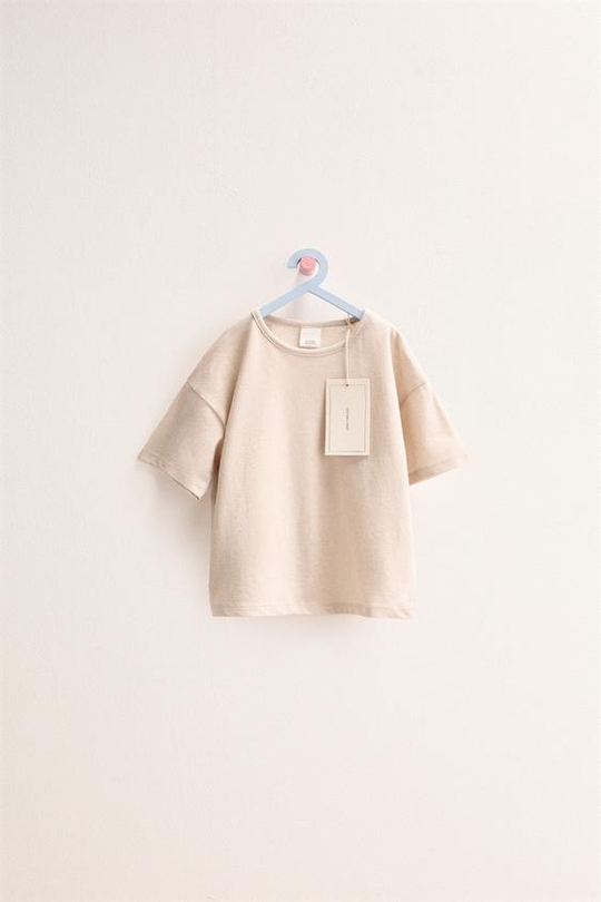 ZARA TIMELESS - ОДНОТОННАЯ ФУТБОЛКА ИЗ ХЛОПКА И ЛЬНА, СВЕТЛО-БЕЖЕВЫЙ