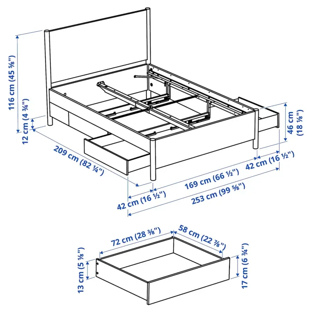 Каркас кровати с ящиками - TONSTAD IKEA/ ТОНСТАД ИКЕА, 160х200 см, светло-коричневый