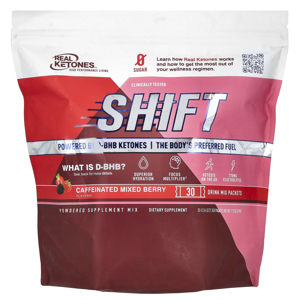 Real Ketones, Shift, ягодное ассорти с кофеином, 30 пакетиков по 7,3 г (0,26 унции) каждый