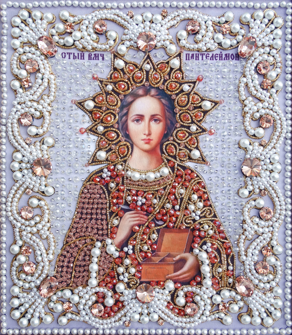 ЖС-3-ЗР Набор для вышивания хрустальными камнями Пантелеймон целитель (розовый)