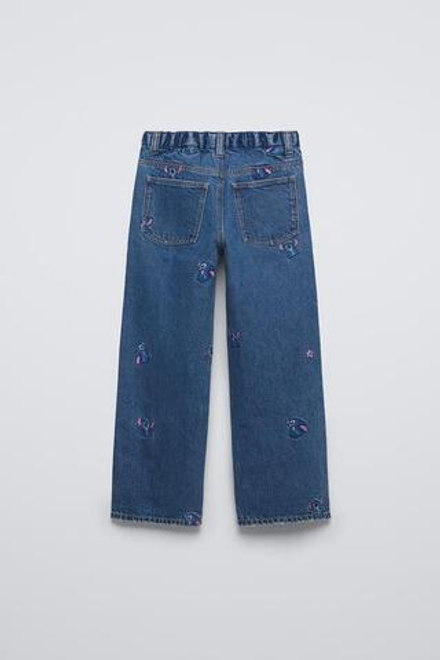 ZARA ДЖИНСЫ WIDE LEG С ПРИНТОМ LILO & STITCH © DISNEY, СИНИЙ