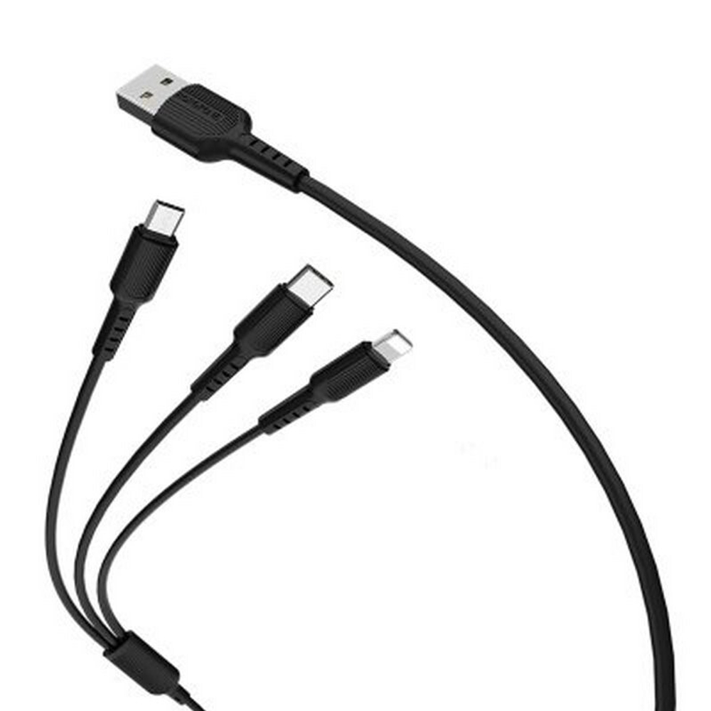 Кабель USB BOROFONE  BX16 3 в 1 для iPhone/Micro/Type C (черный) 1m