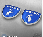 Наклейки Volvo Щит металлические синие объемные (шильдик Вольво щит, 3,8х3,8 см). 2 шт в комплекте. Синие с лого