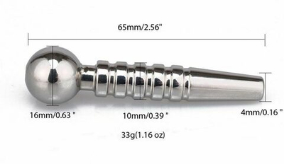 Уретральный металлический стимулятор с резьбой и шариком на конце - 6,5 см. (Цвет: серебристый)