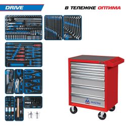 KING TONY (934-251AMR) Набор инструментов "DRIVE" в красной тележке, 251 предмет