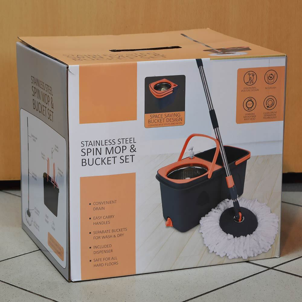 Набор для уборки: ведро 9л с отжимом, швабра с рукояткой 130см, насадка, LV-A03