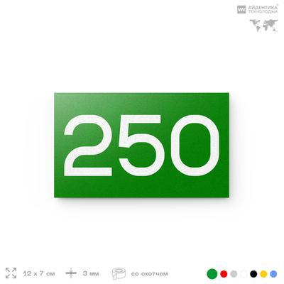 Номер на дверь 250, табличка на дверь для офиса, квартиры, кабинета, аудитории, склада, зеленая 120х70 мм, Айдентика Технолоджи