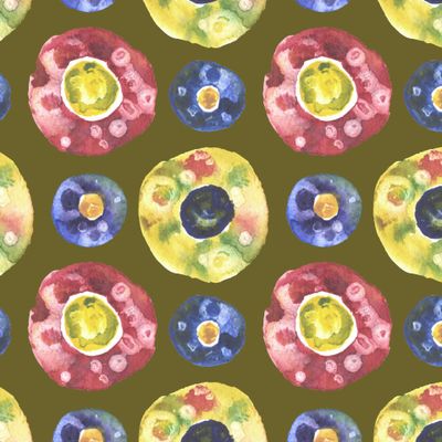 Абстрактные акварельные цветы на оливковом