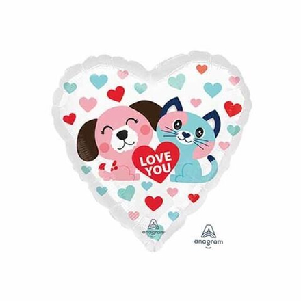 Шарик сердце "Котик и Собачка" 45 см