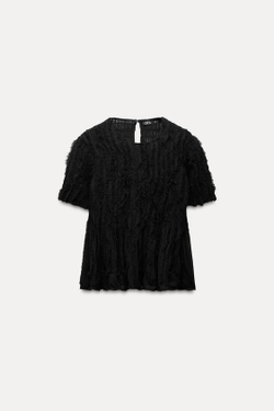 ZARA ТОП С НЕОБРАБОТАННЫМИ КРОМКАМИ — ZW COLLECTION, ЧЕРНЫЙ