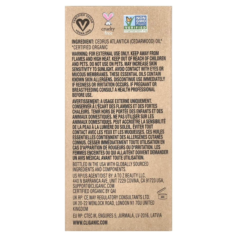 Cliganic, 100% чистое эфирное масло, кедровое масло, 30 мл (1 жидк. унц.)