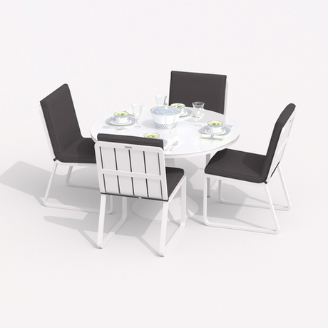 Обеденная группа Ideal Patio ДИВА ГИРА  каркас белый, стол стекло диа 110, ткань антрацит