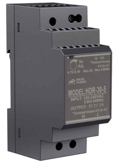Источник питания PROMPOWER HDR-30-5, на вых. 5 В DC, 3А, 15Вт. Вх. 85-264В AC (120-370 В DC)