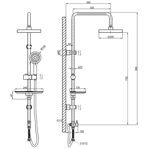 Душевая стойка ESKO ST1010 хром