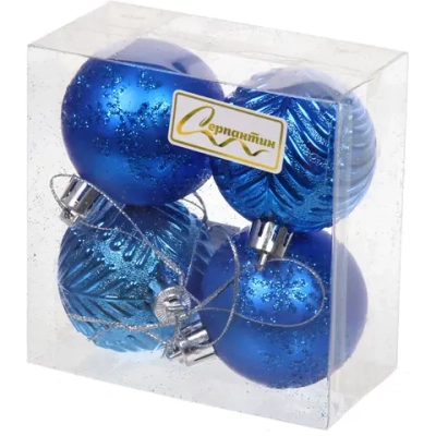 Новогодние шары 5 см (набор 4 шт) «Лесная тайна», синий
