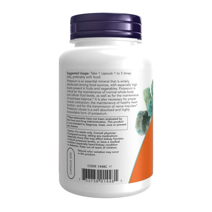 Цитрат калия 99 мг, Potassium Citrate 99 mg, Now Foods, 180 вегетарианских капсул 2