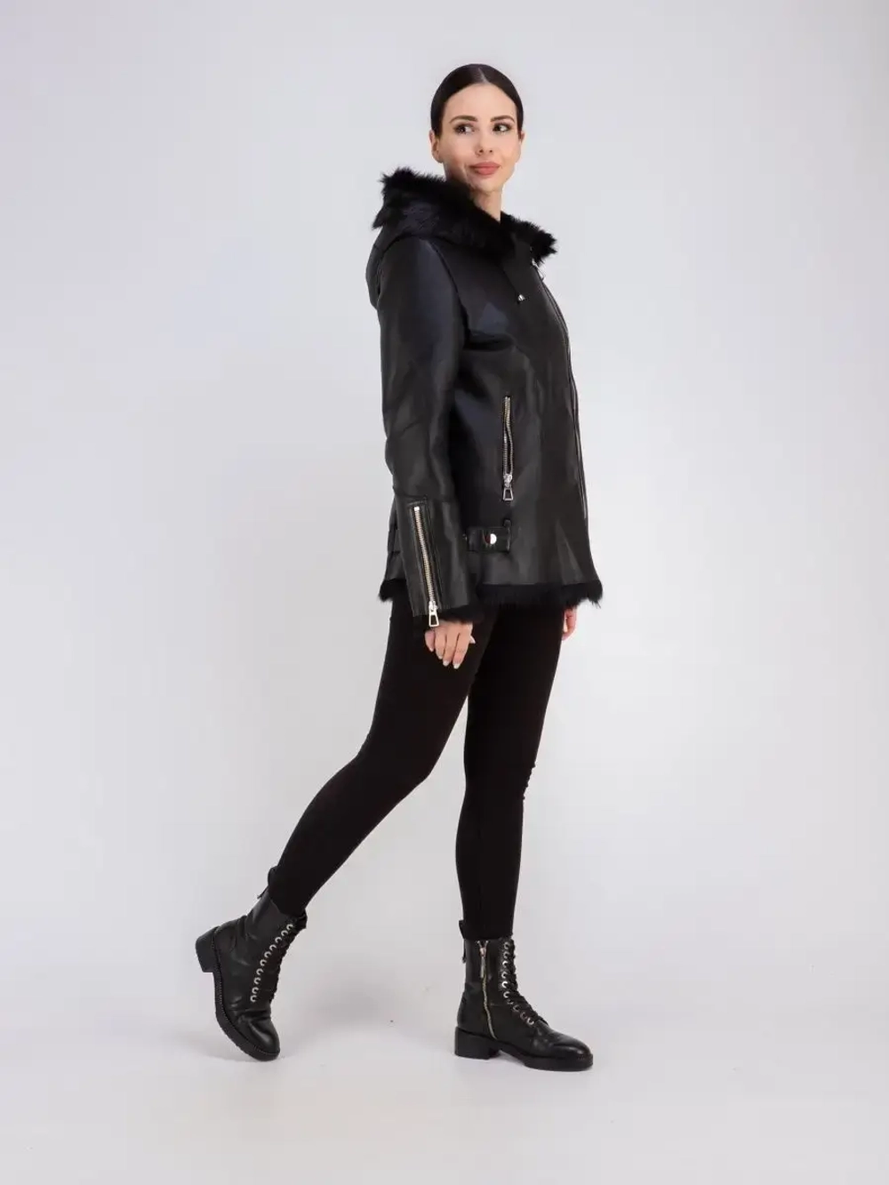 Дубленка женская натуральная с капюшоном тоскана зима Турция