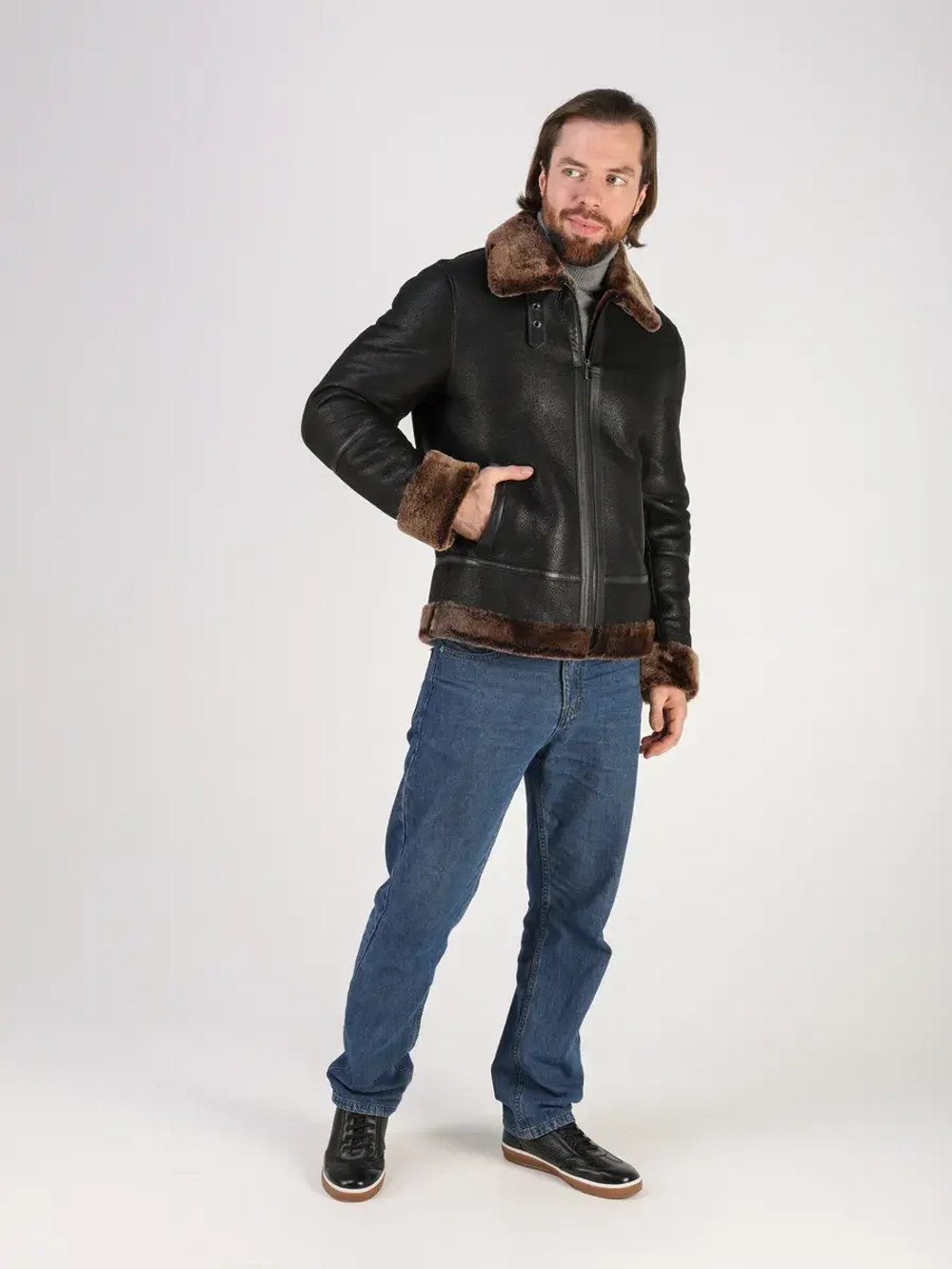 Дубленка зимняя куртка натуральная авиатор пилот